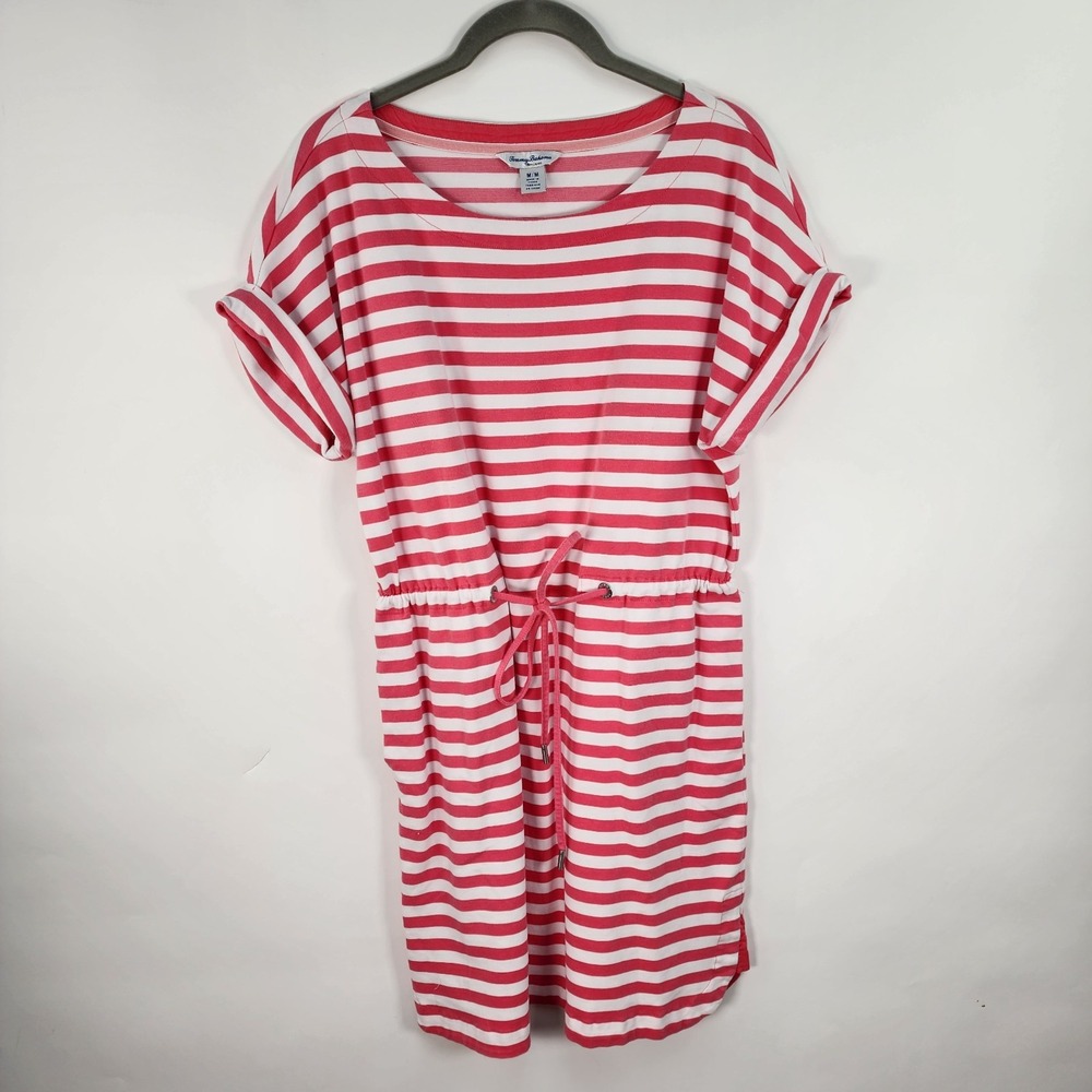 Tommy Bahama Amira Striped Drawstring Dress Women's M Nautical‎ Mini Pink